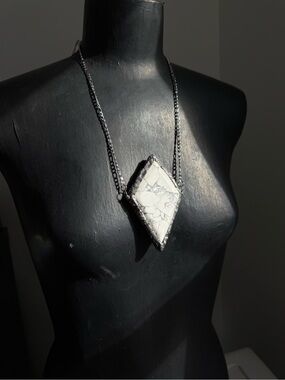 White Howlite Diamond Pendant Necklace statement jewelry handmade festival boho